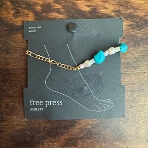 Free Press Gold Chain‎ Anklet with Turquoise and Pearl Beads Jewelry